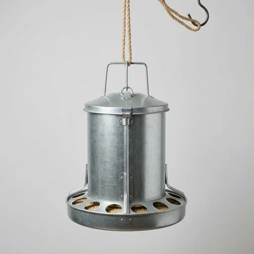 Little Giant Galvanized Hanging Poultry Feeder – in use