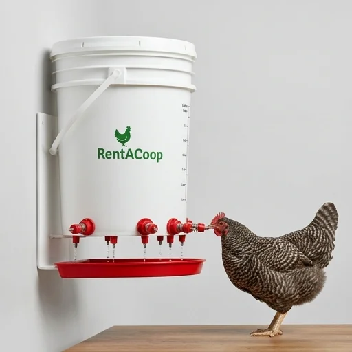 RentACoop Horizontal Chicken Nipple Waterer Kit – in use